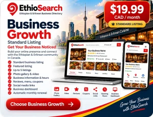 EthioSearch Business Growth Listing business directory package showing boost visibility, attract more customers, and unlock more features.