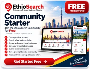 EthioSearch Free Listing Package showing add your business, basic information, and visible in searches features.