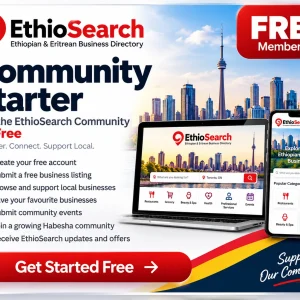 EthioSearch Free Listing Package showing add your business, basic information, and visible in searches features.
