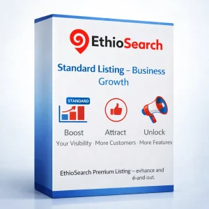 EthioSearch Standard Listing business directory package showing boost visibility, attract more customers, and unlock more features.