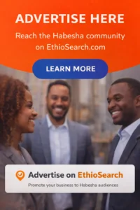 Advertise on EthioSearch banner inviting businesses to reach the Habesha community
